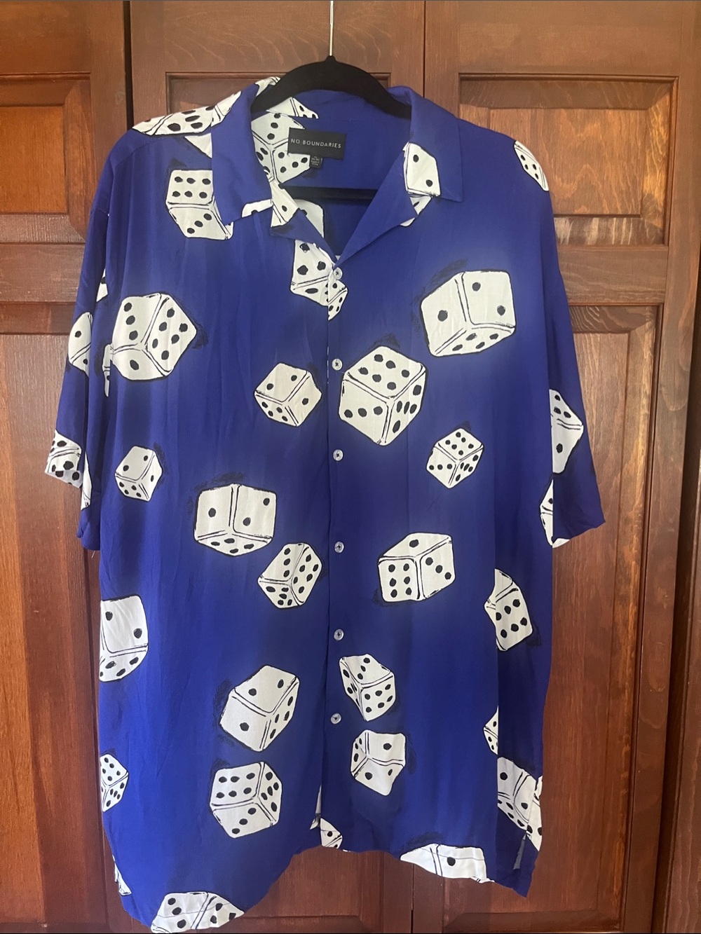 No Boundaries Royal Blue Dice Print Short Sleeve Button-Up